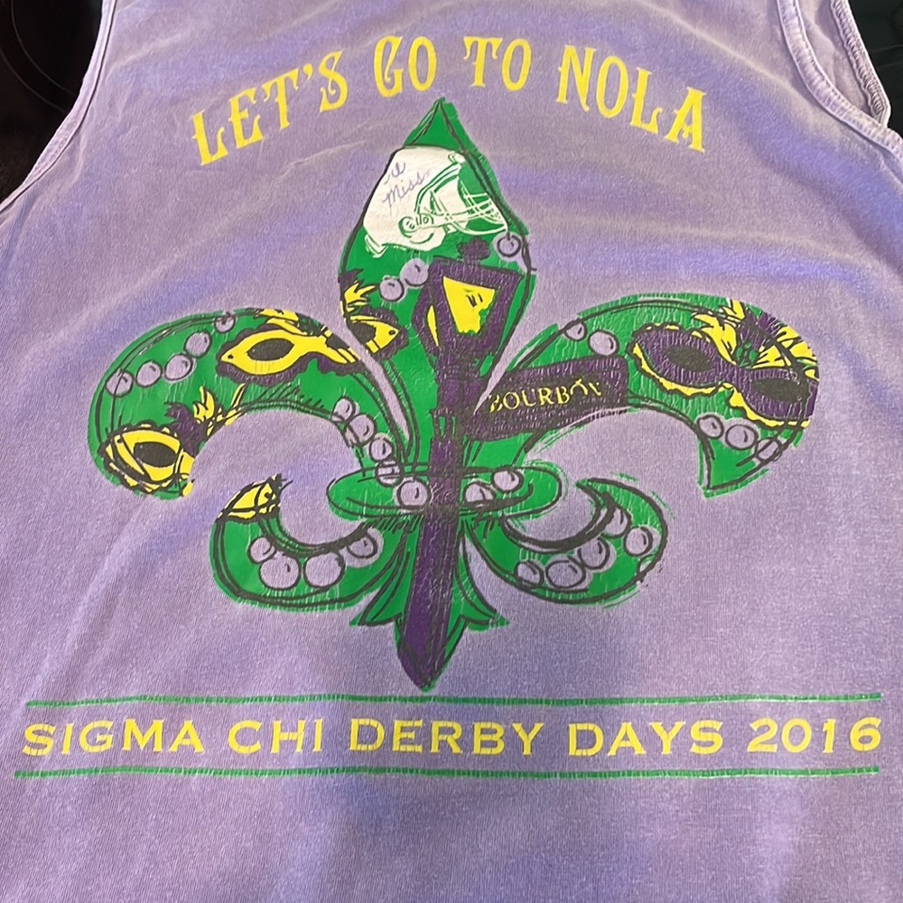 Alpha Phi Sigma Chi let’s go to NOLA Tank top purple Mardi Gras M medium